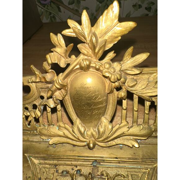 ANTIQUE 19TH CENTURY FRENCH BRASS DOUBLE INKWELL WITH GERMAN INSCRIPTION - Picture 7 of 11